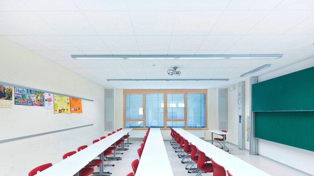 school, nagalm, akoestiek, systeemplafond