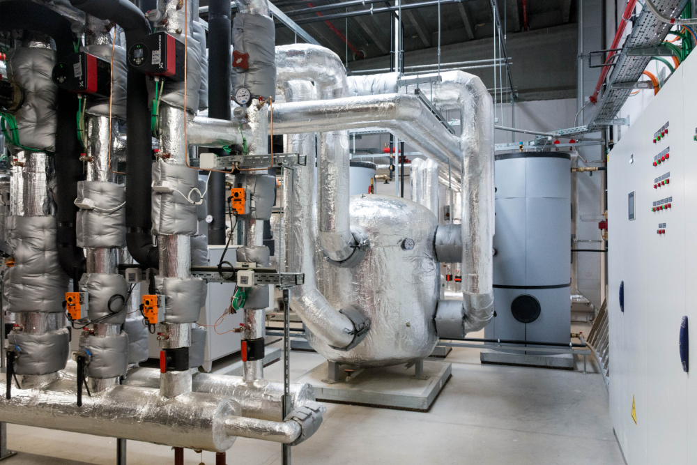 EDC, De bodemenergie wordt verdeeld naar drie onderstations doorheen het gebouw.&nbsp;Daar wordt er, afhankelijk van de situatie, gekozen voor koeling (via een warmtewisselaar) of verwarming (via een warmtepomp). Elk&nbsp;onderstation heeft ook zijn eigen regelbord