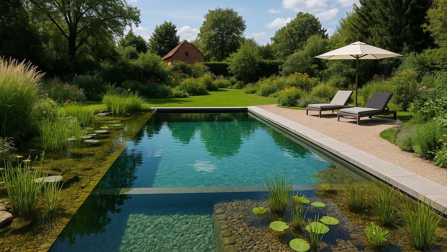 Biozwembad met plantenfilter water